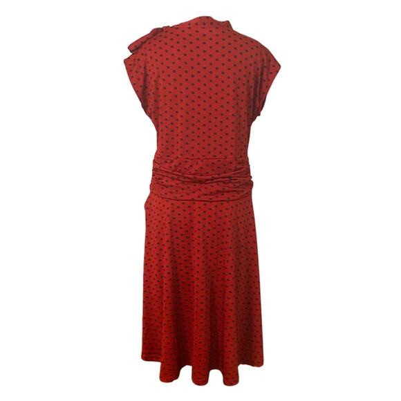 Lindy Bop Red Black Polka Dot Ruched Fit & Flare Dress Bow Shoulder Size US 20 - Picture 2 of 9